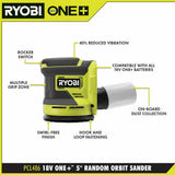 RYOBI ONE+ 18V 18-Gauge Cordless AirStrike Brad Nailer with Cordless 5 in. Random Orbit Sander