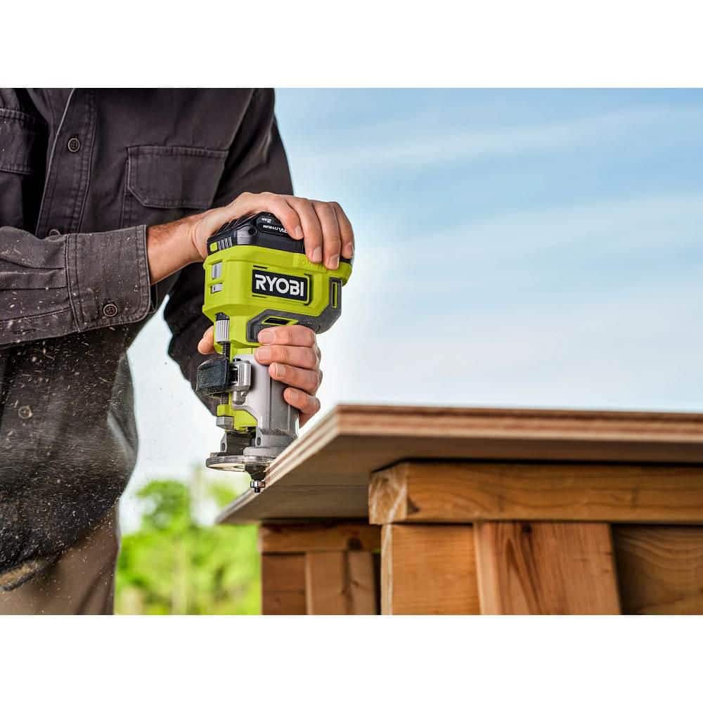 RYOBI ONE+ 18V 18-Gauge Cordless AirStrike Brad Nailer with Compact Fixed Base Router (Tools Only)