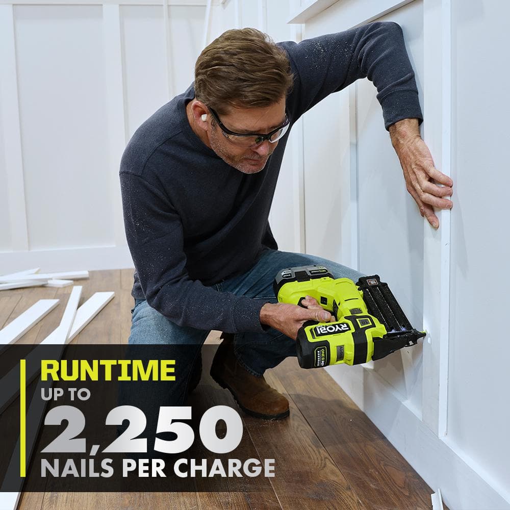 RYOBI ONE+ HP 18V 18-Gauge Brushless Cordless AirStrike Brad Nailer Kit with 4.0 Ah Battery and Charger