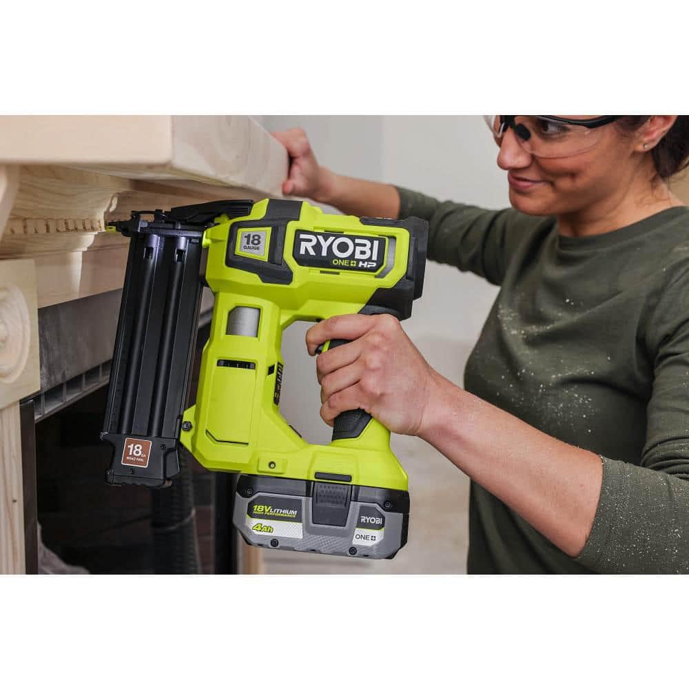 RYOBI ONE+ HP 18V 18-Gauge Brushless Cordless AirStrike Brad Nailer Kit with 4.0 Ah Battery and Charger