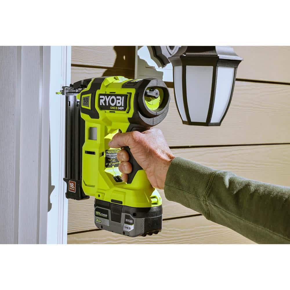 RYOBI ONE+ HP 18V 18-Gauge Brushless Cordless AirStrike Brad Nailer Kit with 4.0 Ah Battery and Charger