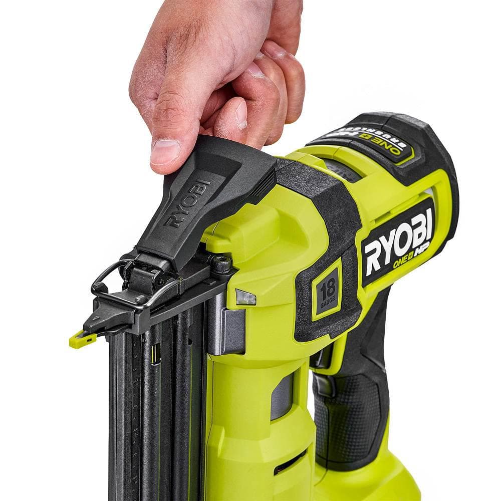 RYOBI ONE+ HP 18V 18-Gauge Brushless Cordless AirStrike Brad Nailer Kit with 4.0 Ah Battery and Charger