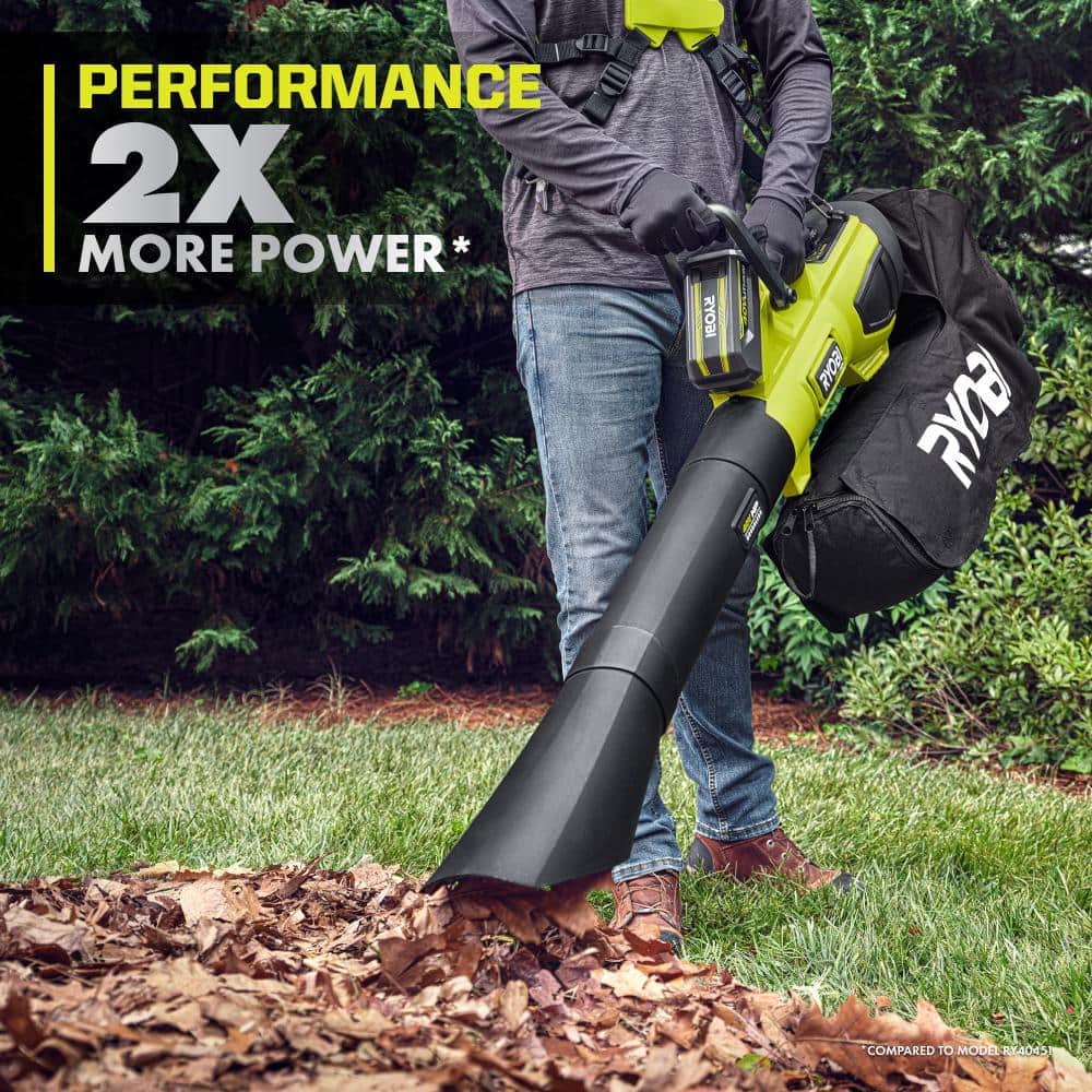 RYOBI 40V HP Brushless 100 MPH 600 CFM Cordless Leaf Blower/Mulcher/Vacuum with (2) 4.0 Ah Batteries and Charger