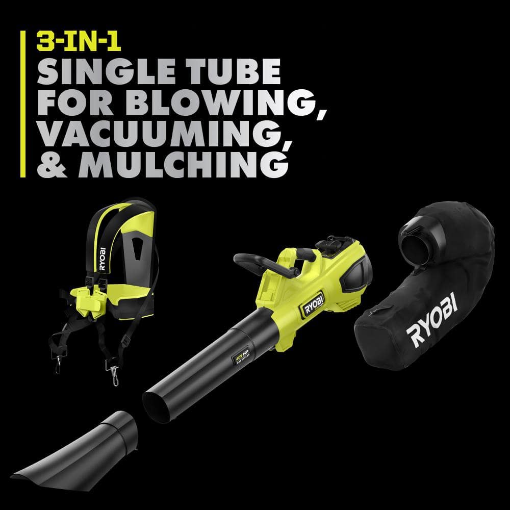 RYOBI 40V HP Brushless 100 MPH 600 CFM Cordless Leaf Blower/Mulcher/Vacuum with (2) 4.0 Ah Batteries and Charger