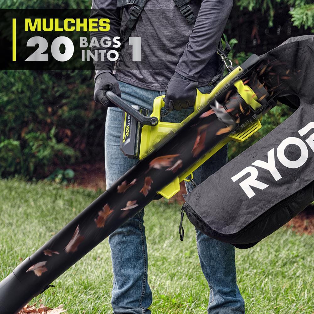 RYOBI 40V HP Brushless 100 MPH 600 CFM Cordless Leaf Blower/Mulcher/Vacuum with (2) 4.0 Ah Batteries and Charger