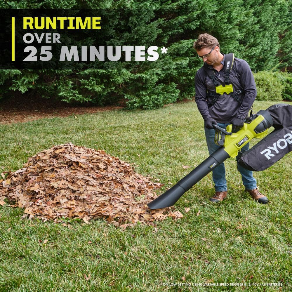 RYOBI 40V HP Brushless 100 MPH 600 CFM Cordless Leaf Blower/Mulcher/Vacuum with (2) 4.0 Ah Batteries and Charger