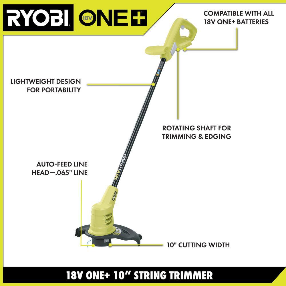 RYOBI ONE+ 18V 10 in. Cordless String Trimmer with 1.5 Ah Battery and Charger Included