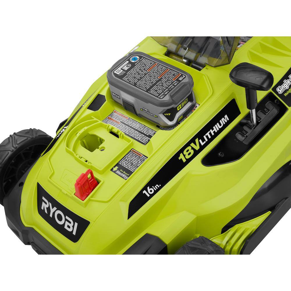 RYOBI ONE+ 18V 16 in. Cordless Walk-Behind Push Lawn Mower with (2) 4.0Ah Batteries and Charger