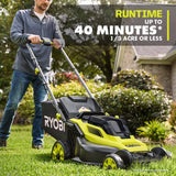 RYOBI ONE+ HP 18V Brushless 16 in. Cordless Battery Push Lawn Mower, String Trimmer & Blower w/(3) Batteries & (2) Chargers