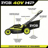 RYOBI 40V HP Brushless 20 in. Whisper Series Cordless Walk-Behind Multi-Blade Push Mower w/ (2) 6.0 Ah Batteries & Charger
