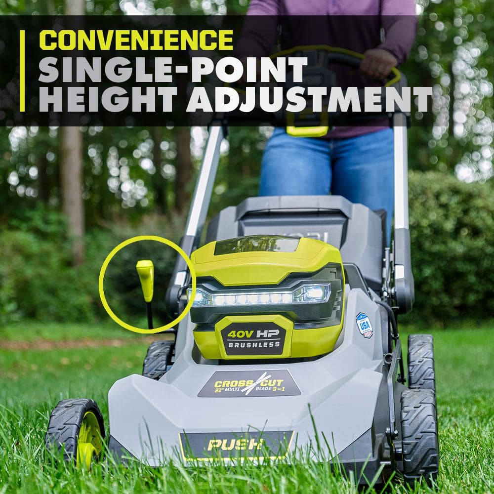 RYOBI 40V HP Brushless 21 in. Battery Walk Behind Multi-Blade Push Lawn Mower with 7.5 Ah Battery and Rapid Charger