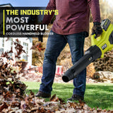 RYOBI 40V HP Brushless 21 in. Cordless Battery Walk Behind Self-Propelled Lawn Mower & Blower (2) 6.0 Ah Batteries and Charger