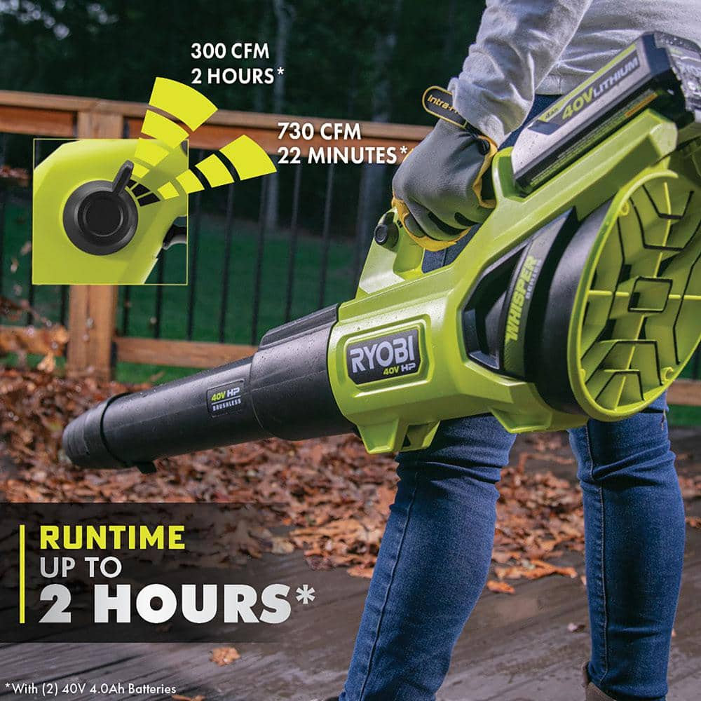 RYOBI 40V HP Brushless 21 in. Cordless Battery Walk Behind Self-Propelled Lawn Mower & Blower (2) 6.0 Ah Batteries and Charger