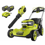 RYOBI 40V HP Brushless 21 in. Cordless Battery Walk Behind Self-Propelled Lawn Mower & Blower (2) 6.0 Ah Batteries and Charger