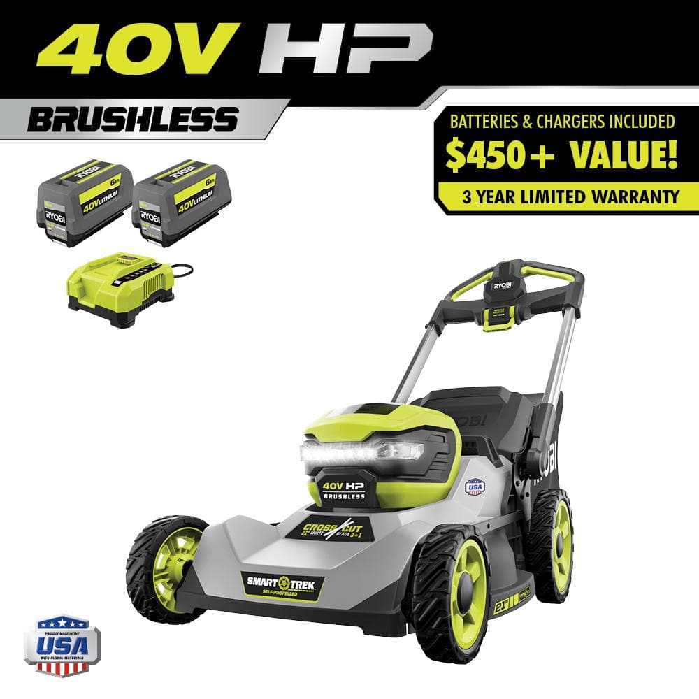RYOBI 40V HP Brushless 21 in. Cordless Battery Walk Behind Multi-Blade Self-Propelled Mower - (2) 6.0 Ah Batteries & Charger