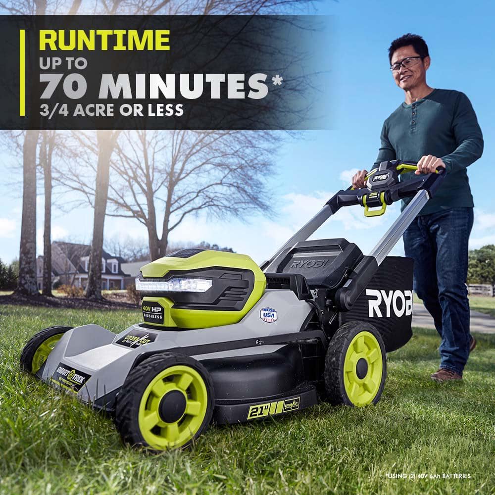 RYOBI 40-Volt HP Brushless 21 in. Cordless Walk Behind Multi-Blade Self-Propelled Mower & Trimmer - 2 Batteries and 2 Chargers
