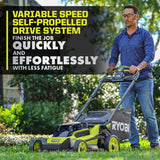 RYOBI 40V HP Brushless 20 in. Cordless Battery Walk Behind Self-Propelled Mower, Trimmer, Blower with Batteries and Chargers