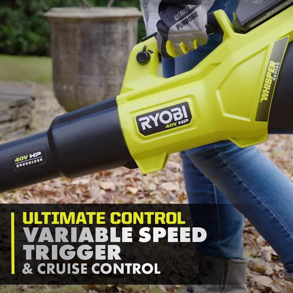 RYOBI 40V HP Brushless 20 in. Cordless Battery Walk Behind Self-Propelled Mower, Trimmer, Blower with Batteries and Chargers