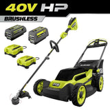 RYOBI 40-Volt HP Brushless 20 in. Cordless Electric Walk Behind Self-Propelled Mower and Trimmer - (2) Batteries/(2) Chargers