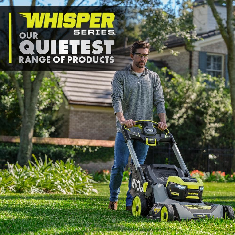 RYOBI 40V HP Brushless Whisper Series 21" Walk Behind Self-Propelled All Wheel Drive Mower, Trimmer/Blower/Batteries/Chargers