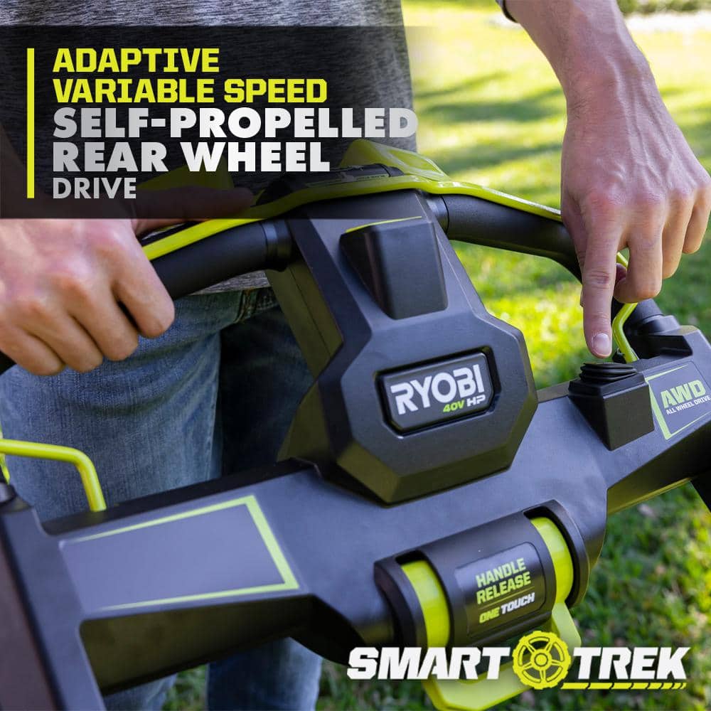 RYOBI 40V HP Brushless Whisper Series 21" Walk Behind Self-Propelled All Wheel Drive Mower, Trimmer/Blower/Batteries/Chargers