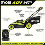 RYOBI 40V HP Brushless 20 in. Cordless Electric Battery Multi-Blade Walk Behind Self-Propelled Mower - 8.0Ah Battery & Charger