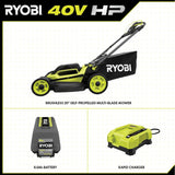 RYOBI 40V HP Brushless 20 in. Cordless Electric Battery Multi-Blade Walk Behind Self-Propelled Mower - 8.0Ah Battery & Charger