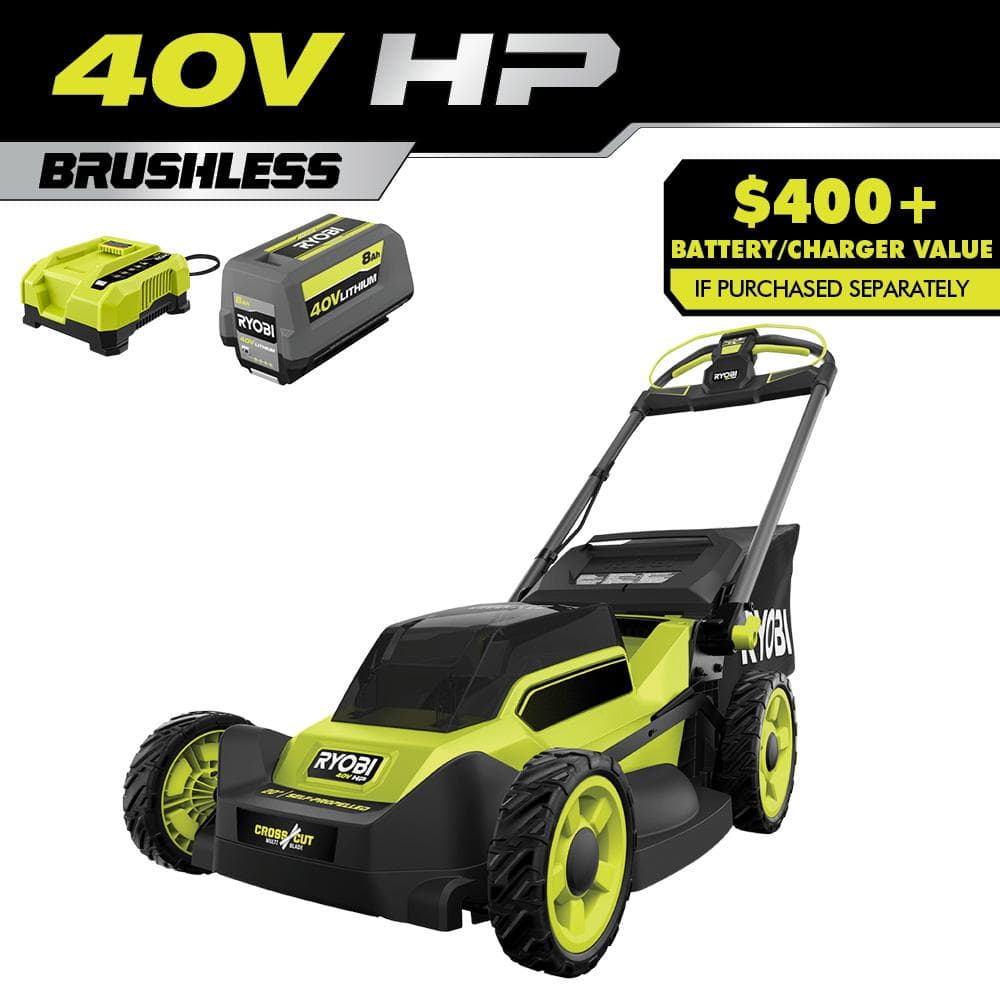 RYOBI 40V HP Brushless 20 in. Cordless Electric Battery Multi-Blade Walk Behind Self-Propelled Mower - 8.0Ah Battery & Charger