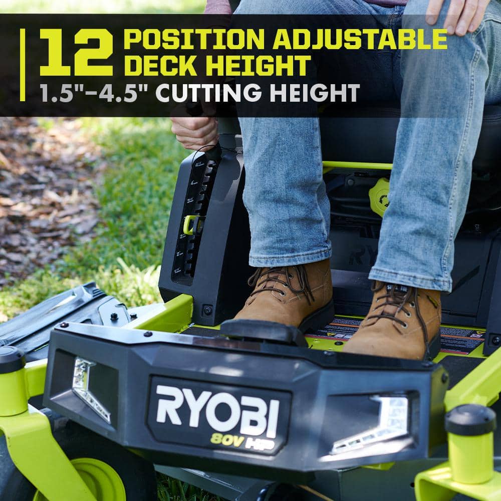 RYOBI 80V HP Brushless 54 in. Battery Electric Cordless Zero Turn Mower & Mulch Kit - 80V Batteries, 40V Batteries