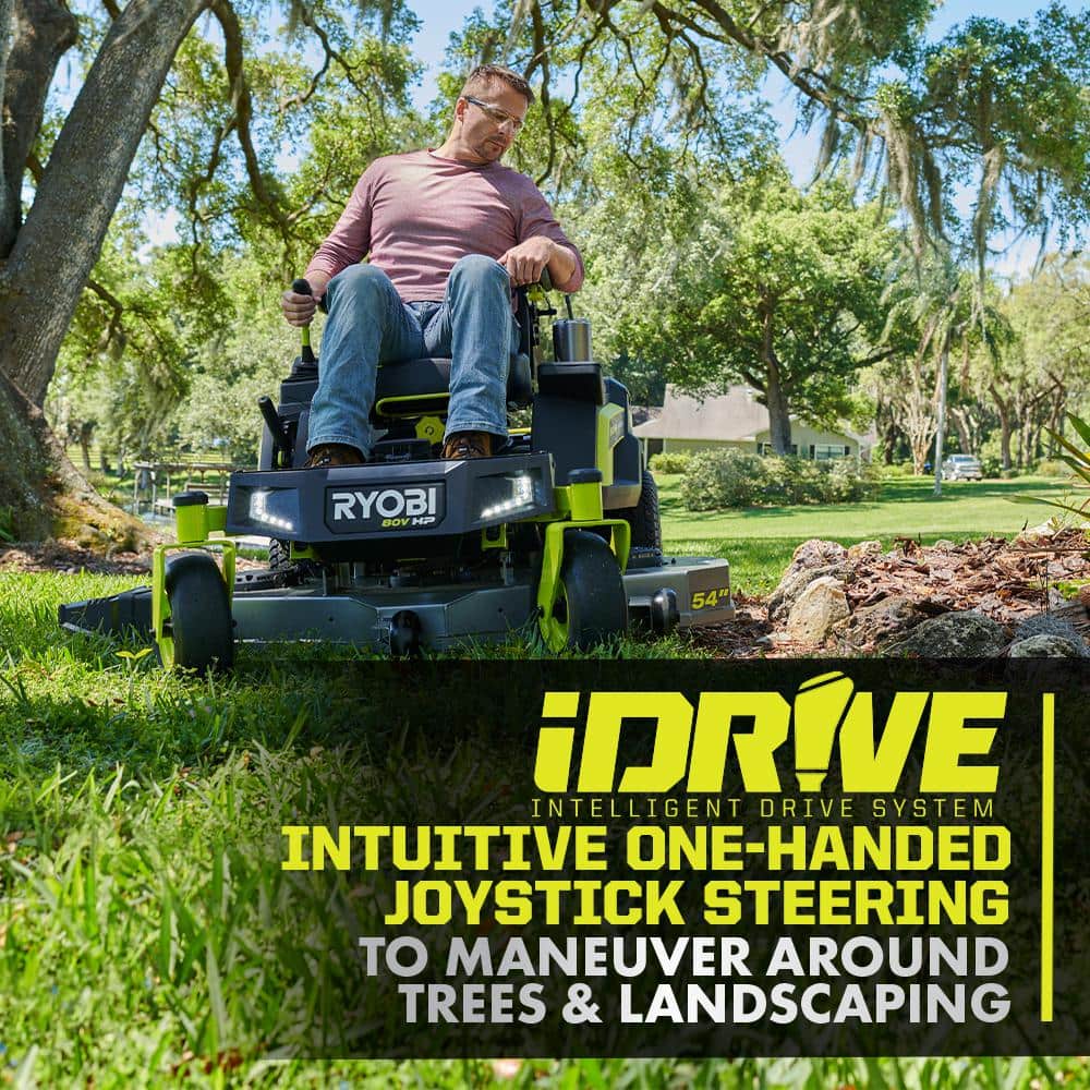 RYOBI 80V HP Brushless 54 in. Battery Electric Cordless Zero Turn Mower & Mulch Kit - 80V Batteries, 40V Batteries
