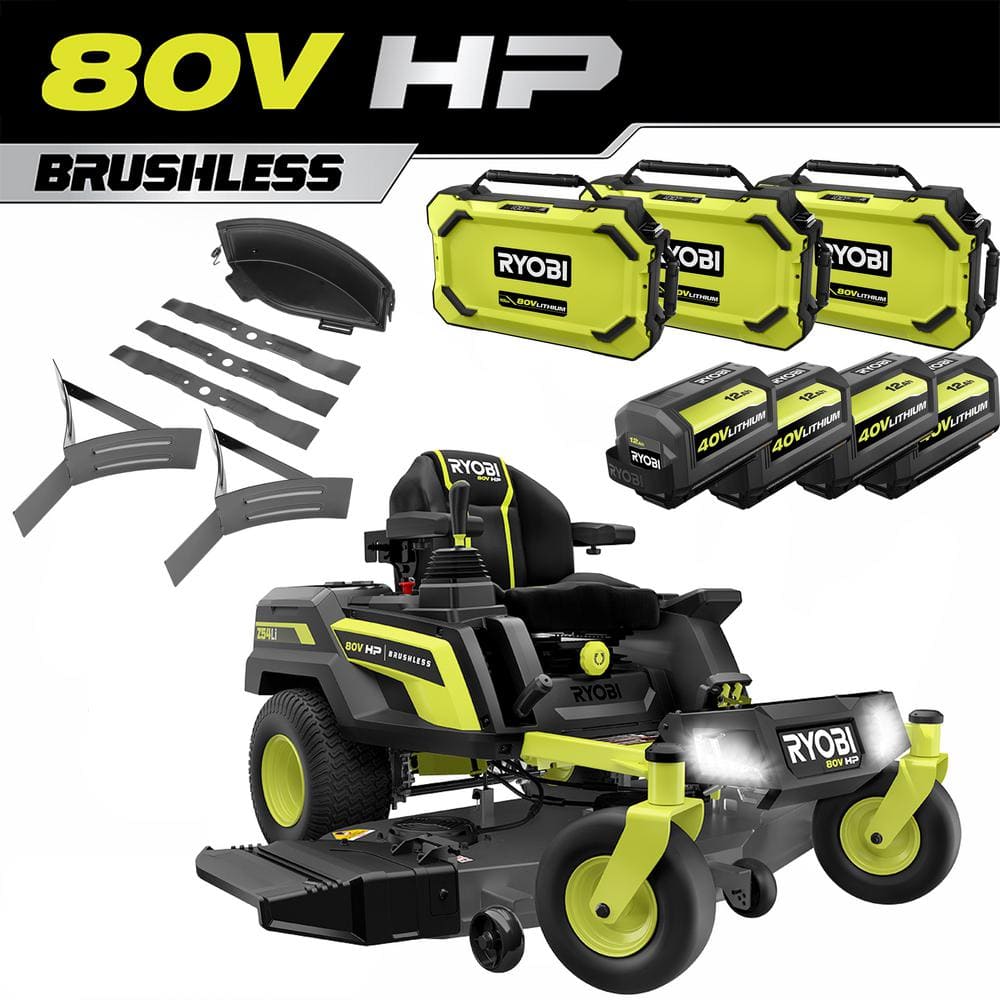 RYOBI 80V HP Brushless 54 in. Battery Electric Cordless Zero Turn Mower & Mulch Kit - 80V Batteries, 40V Batteries