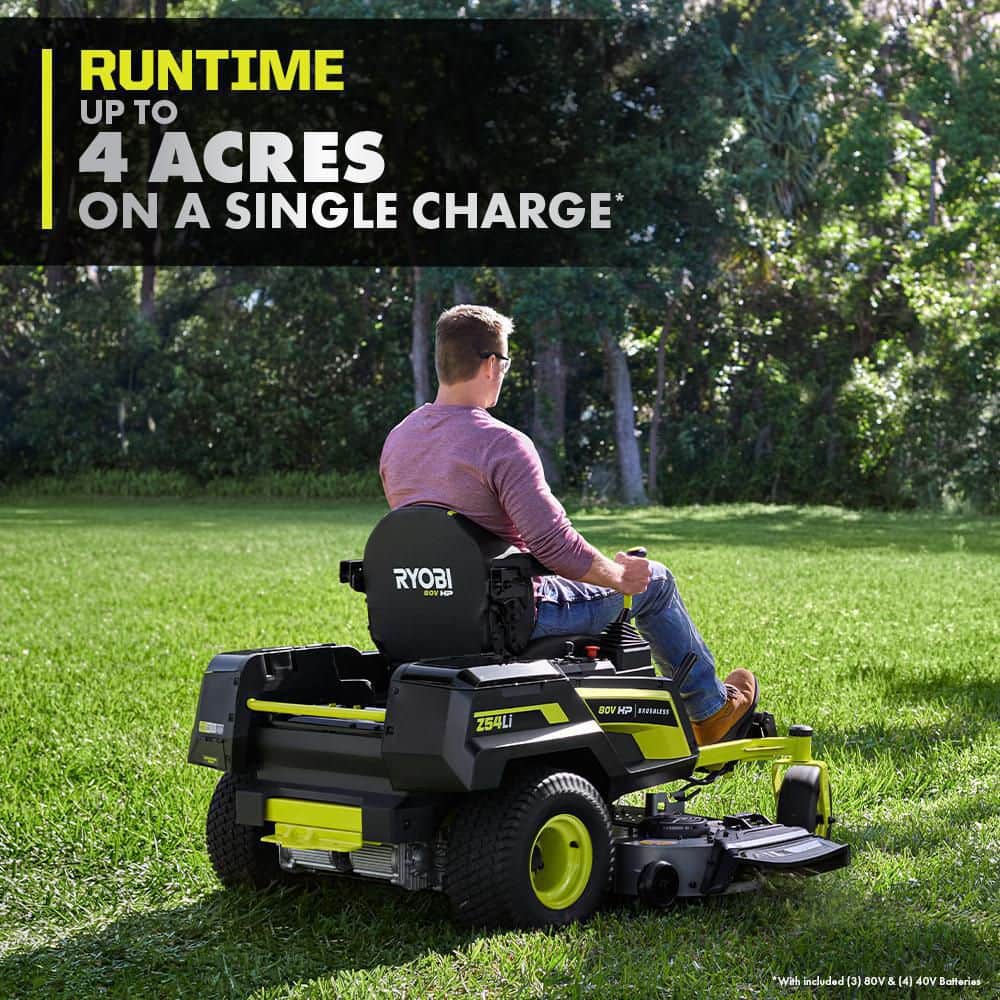 RYOBI 80V HP Brushless 54 in. Battery Electric Cordless Zero Turn Mower & Mulch Kit - 80V Batteries, 40V Batteries