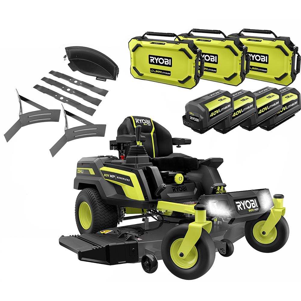 RYOBI 80V HP Brushless 54 in. Battery Electric Cordless Zero Turn Mower & Mulch Kit - 80V Batteries, 40V Batteries