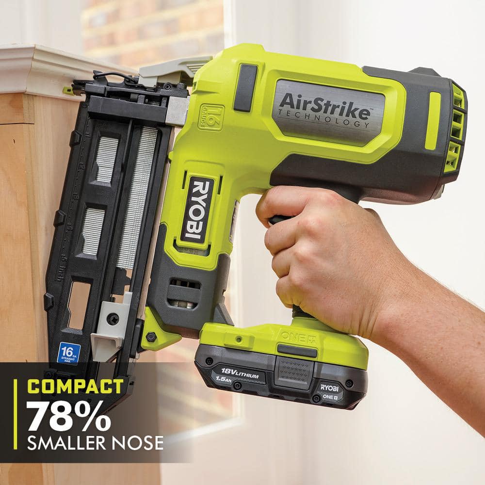 RYOBI 18V ONE+ AirStrike 16-Gauge Cordless Straight Finish Nailer Kit with ONE+ 2.0 Ah Lithium-Ion Battery and Charger