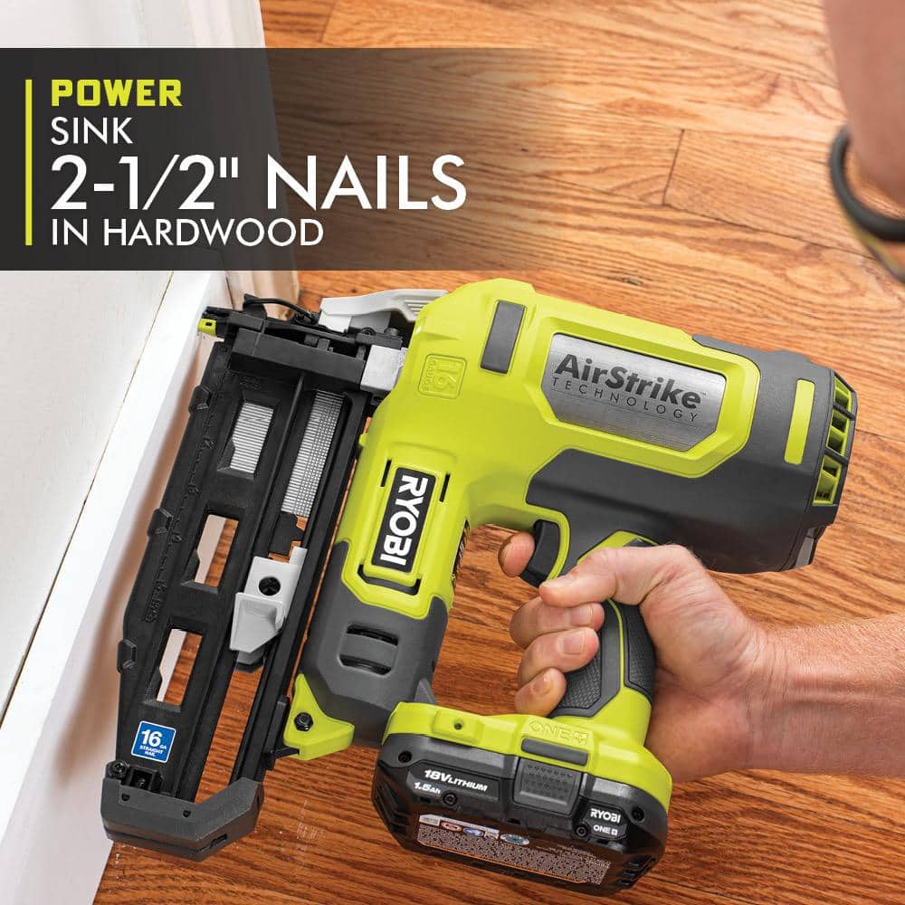 RYOBI ONE+ 18V 16-Gauge Cordless AirStrike Finish Nailer with Cordless 5 in. Random Orbit Sander (Tools Only)