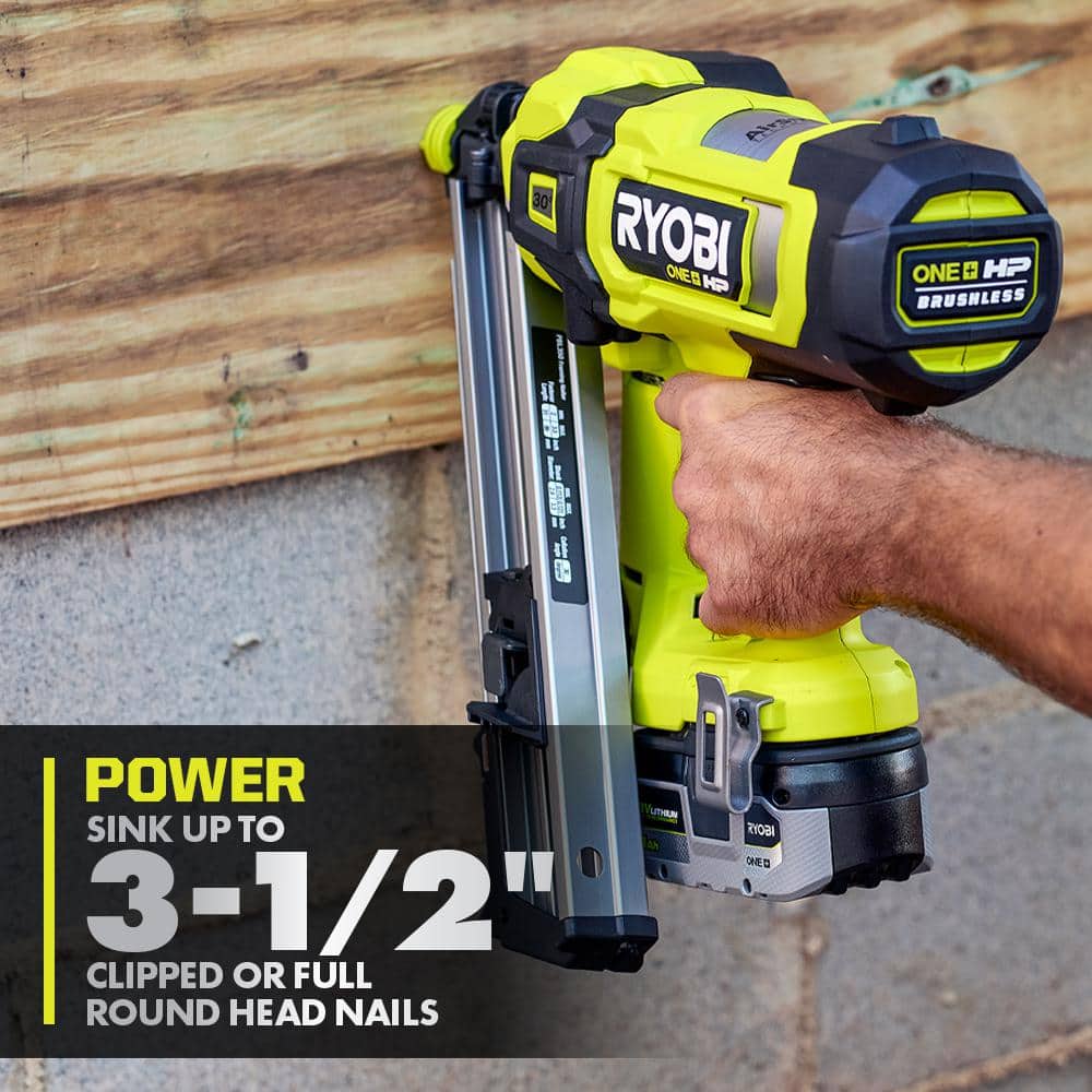 RYOBI ONE+ HP 18V Brushless Cordless 30° Framing Nailer Kit with 4.0 Ah HIGH PERFORMANCE Battery and Charger