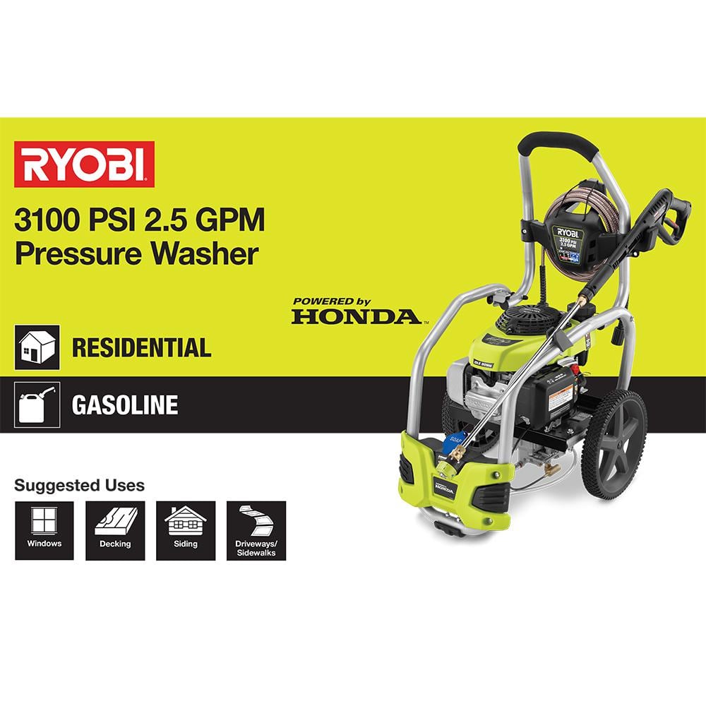 RYOBI 3,100 PSI 2.5 GPM Honda Gas Pressure Washer with Idle Down