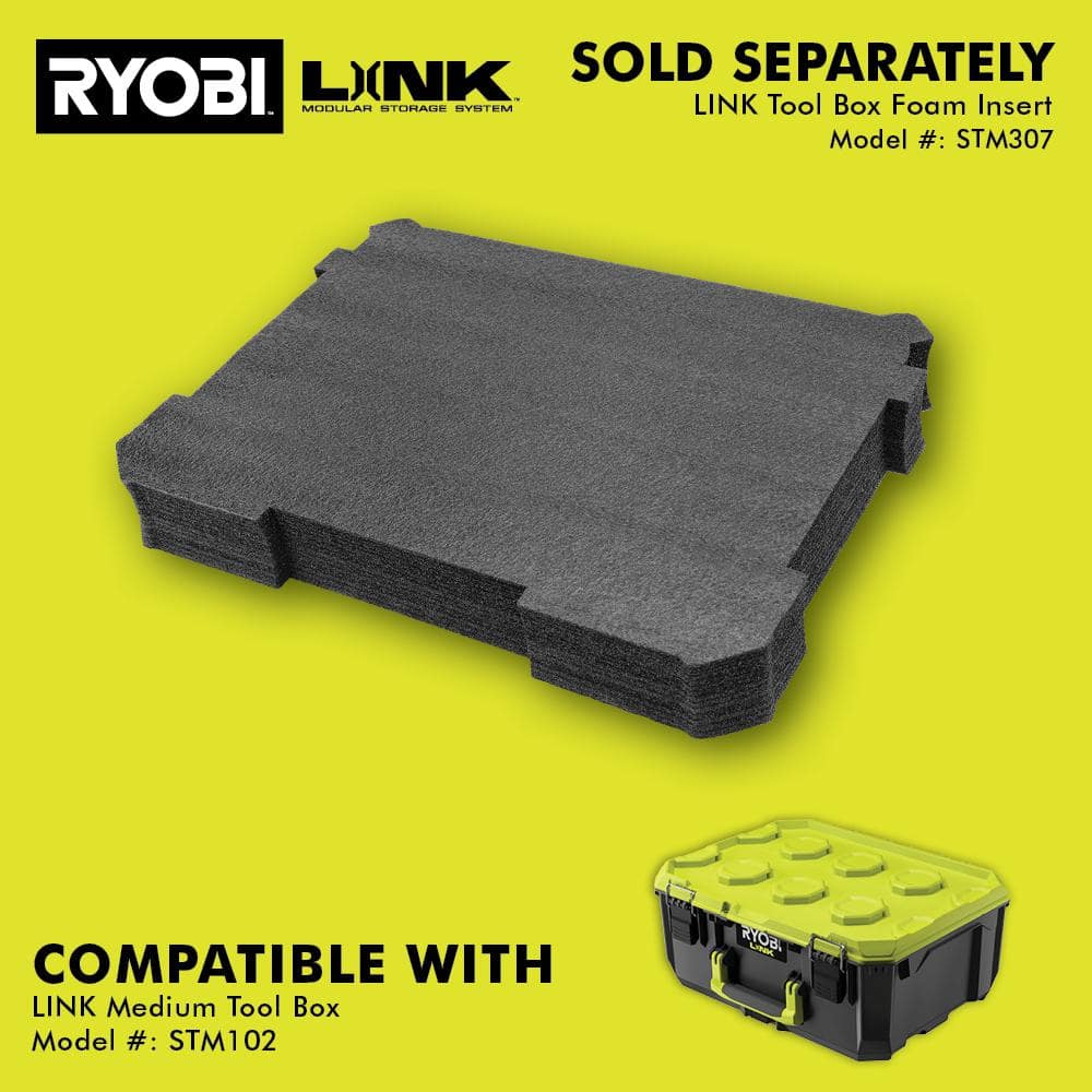 RYOBI LINK Medium Tool Box with LINK Compact 6-Compartment Modular Small Parts Organizer Tool Box