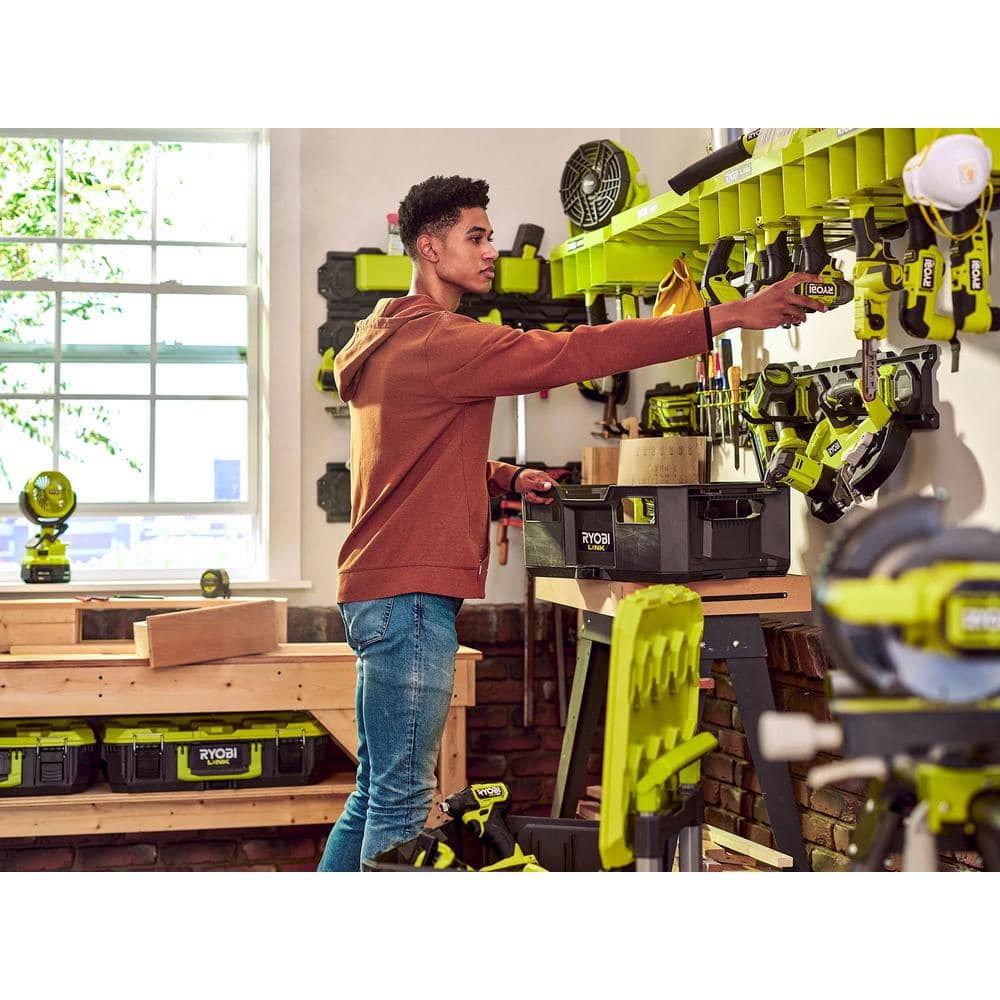 RYOBI LINK Tool Crate with LINK 7-Piece Wall Storage Kit and LINK Wall Rails (2-Pack)