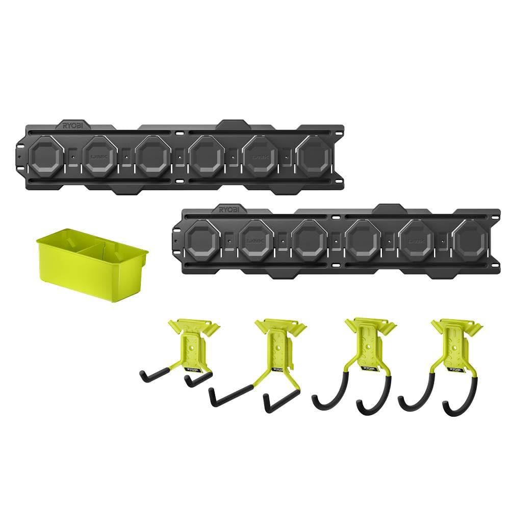 RYOBI LINK Tool Crate with LINK 7-Piece Wall Storage Kit and LINK Wall Rails (2-Pack)