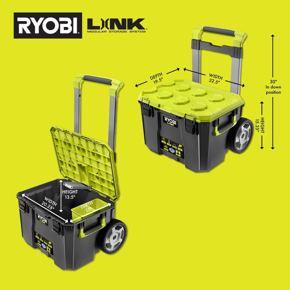 RYOBI LINK Rolling Tool Box and Standard Tool Box with Wall Rail (2-Pack)