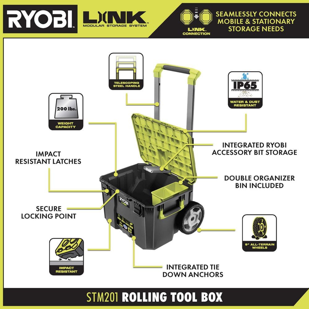 RYOBI 22.2 in. LINK Rolling Tool Box with Medium Tool Box, Standard Tool Box, and Tool Crate