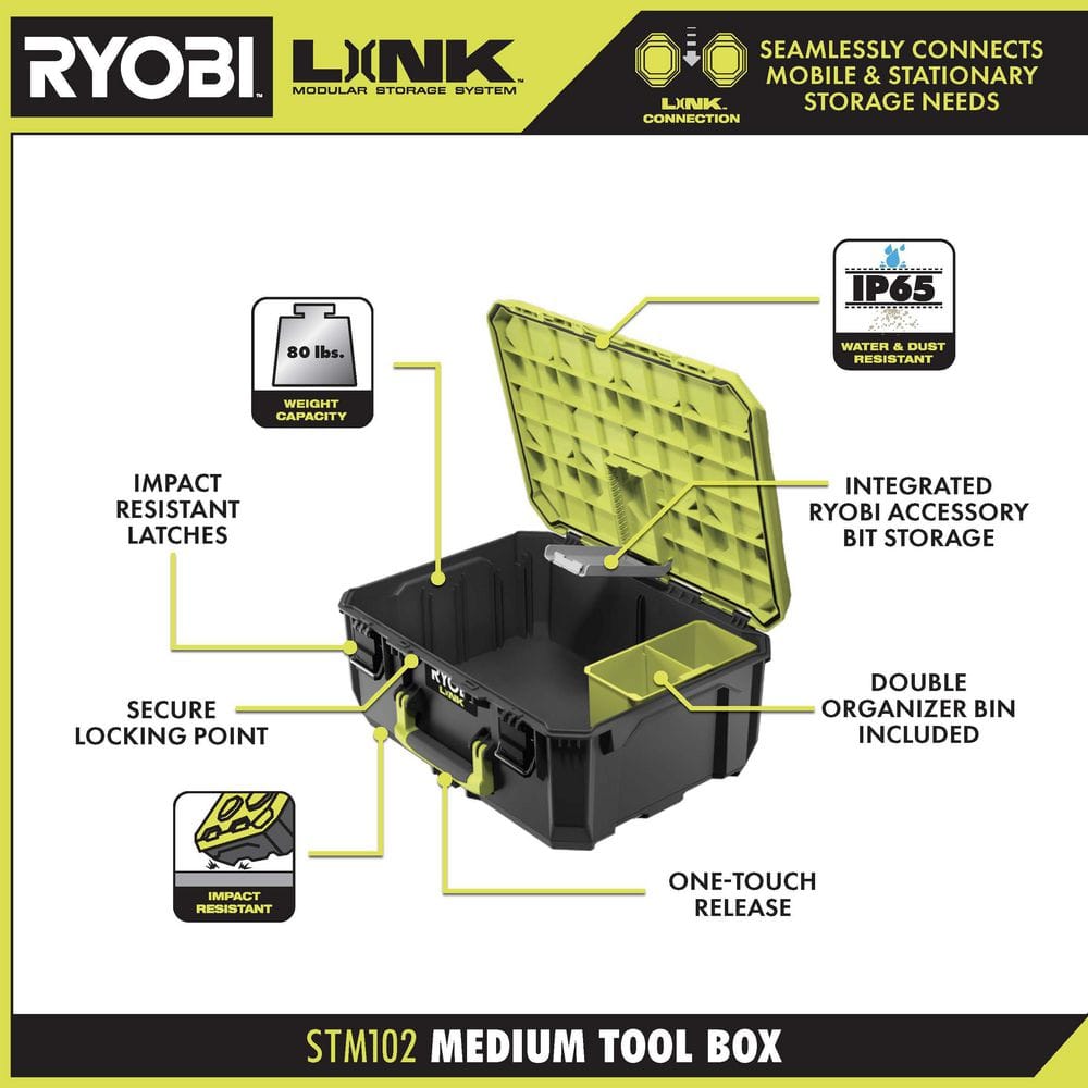 RYOBI 22.2 in. LINK Rolling Tool Box with Medium Tool Box, Standard Tool Box, and Tool Crate