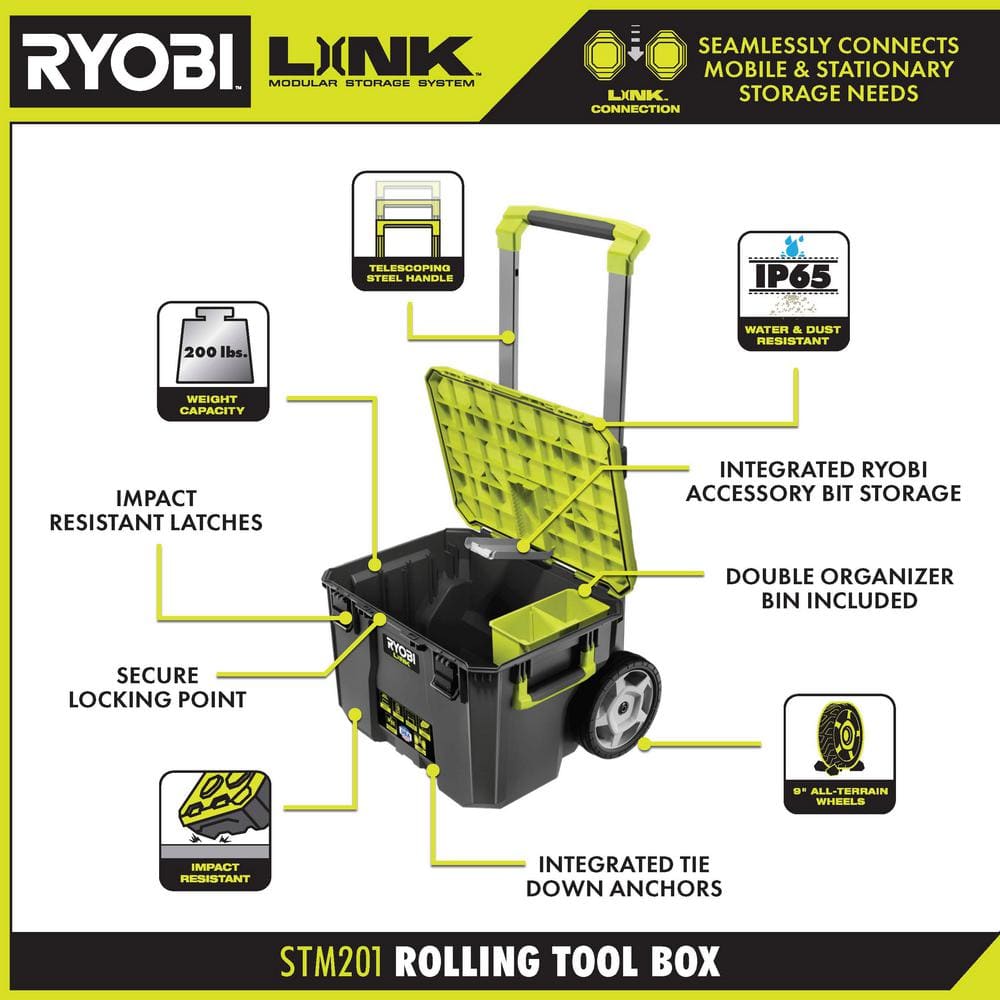 RYOBI LINK Rolling Tool Box w/ Wall Rail (2-Pack)