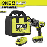 RYOBI ONE+ HP 18V Brushless 1/2 in. Hammer Drill/Driver Kit with 4.0Ah HIGH PERFORMANCE Battery, Charger and Bag