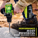 RYOBI ONE+ HP 18V Brushless 1/2 in. Hammer Drill/Driver Kit with 4.0Ah HIGH PERFORMANCE Battery, Charger and Bag