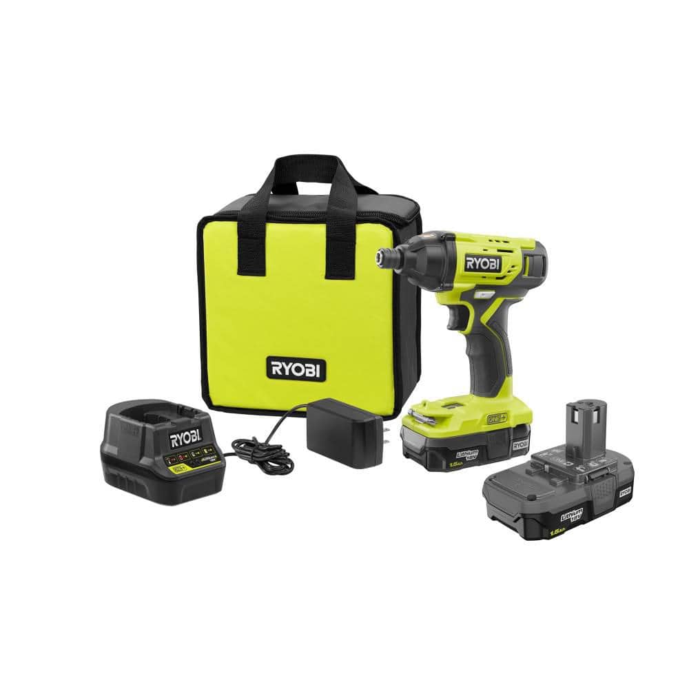 RYOBI ONE+ 18-Volt Lithium-Ion Cordless 1/4 in. Impact Driver Kit with (2) 1.5 Ah Batteries, Charger, and Bag