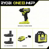 RYOBI ONE+ HP 18V Brushless Cordless Compact 1/4 in. Impact Driver Kit with (2) 1.5 Ah Batteries, Charger and Bag