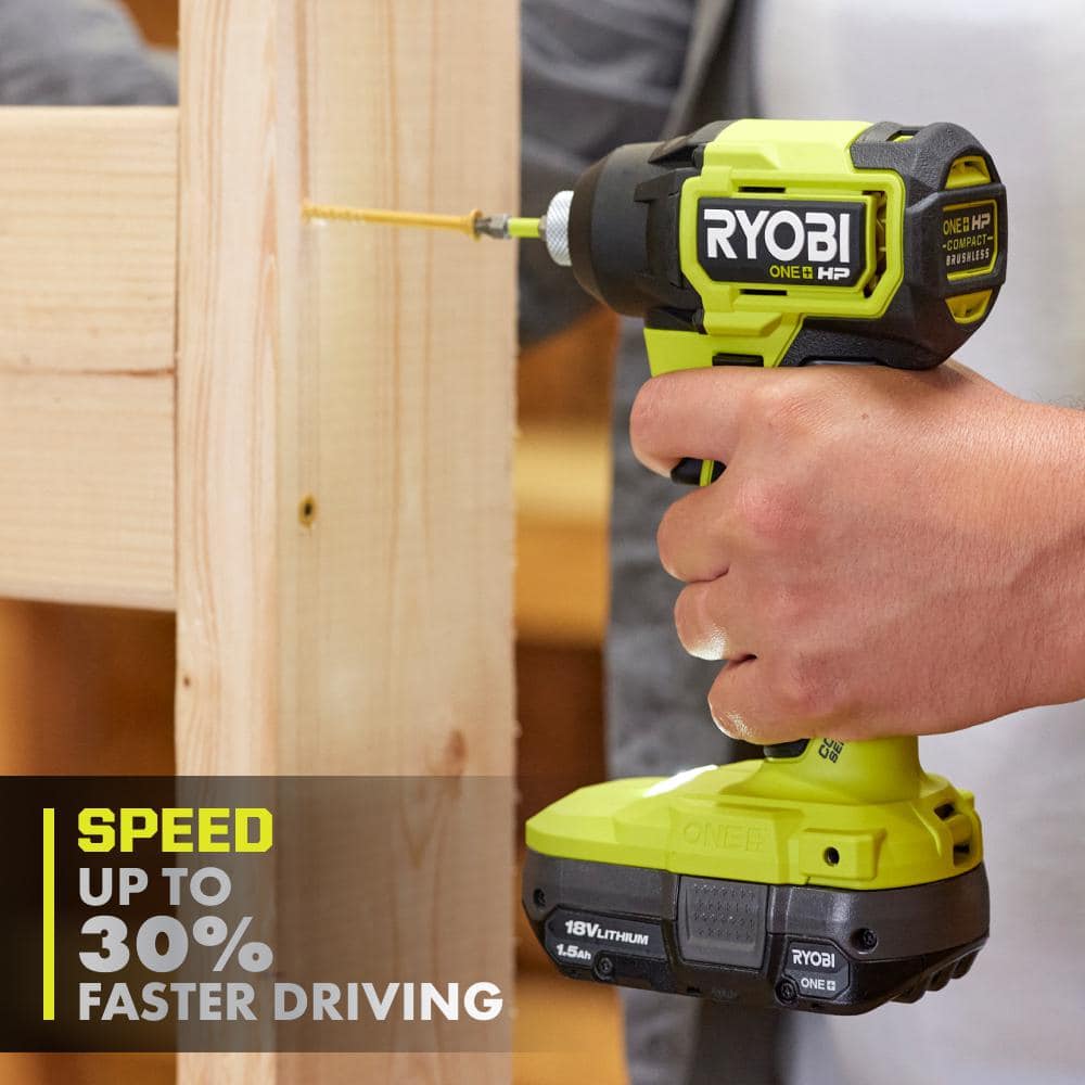 RYOBI ONE+ HP 18V Brushless Cordless Compact 1/4 in. Hex Impact Driver Kit with (2) 1.5 Ah Batteries and Charger