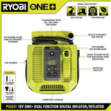 RYOBI ONE+ 18V Cordless Dual Function Inflator/Deflator with Wet/Dry Hand Vacuum (Tools Only)